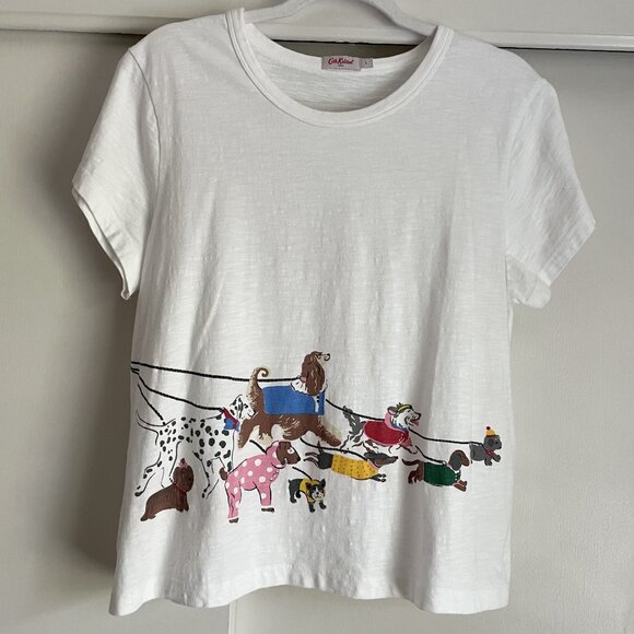 Cath Kidston London Pop Art Dog Print Top Size L White Cotton Short Sleeve Tee - Picture 1 of 15